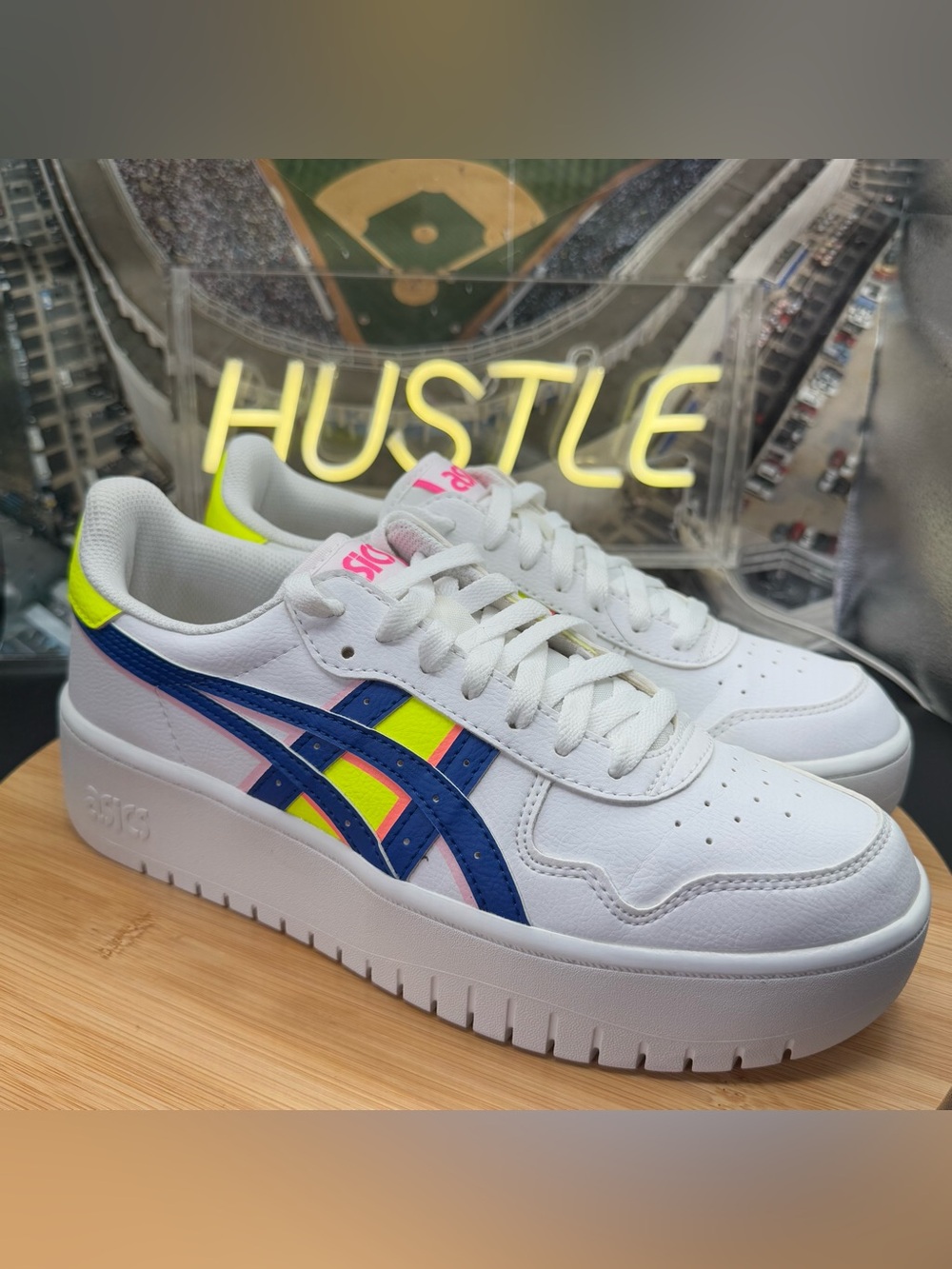 ASICS JAPAN S PLATFORM NEON/WHITE/ASICS BLUE/PINK WOMEN’S 9.5